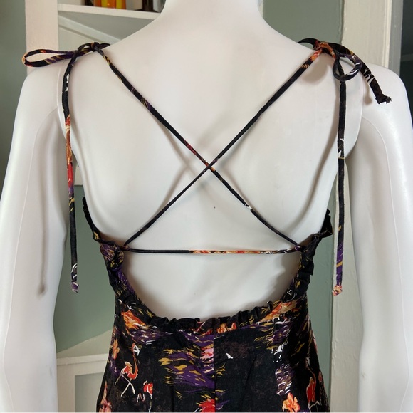 Free People Beach Party Paradise Flamingo Hawaiian Midi Sun Dress Linen Blend 0 - Picture 6 of 16